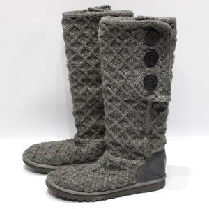 UGG 14" Cardy Gray Lattice Knit Button Up Sweater Winter Snow Boots Women Sz. 8
